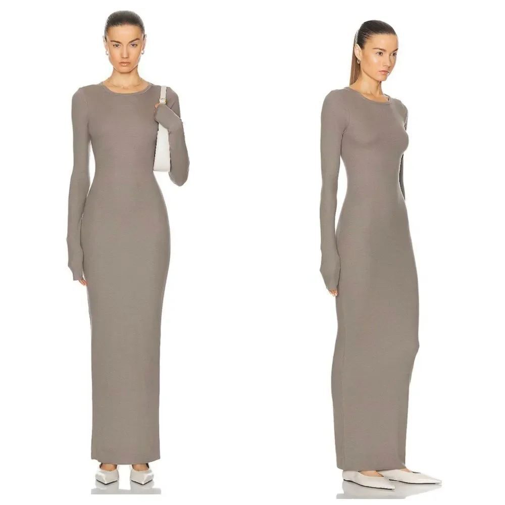 NWT ETERNE Long Sleeve Ribbed Crewneck Maxi Dress